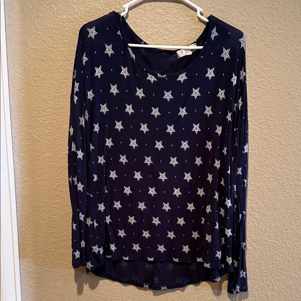 Hippie Rose Navy Blue Star Print Long Sleeve Top - XL